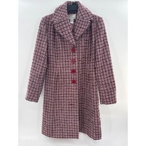 Vintage‎ Spiegel Womens Tweed Coat Pink Burgundy Plaid Collar Button Front Sz 10